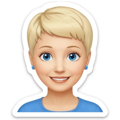 Mujer  60 años pelo rubio y pixie ojos azules cara redonda sticker