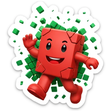 Kool Aid Man breaking through a green brick wall with debris sticker
