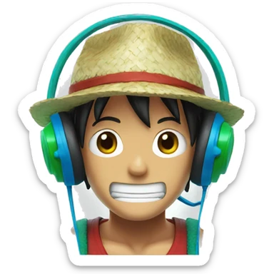 Luffy with blue green headphones sticker