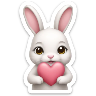 pastel pink bunny holding a heart sticker