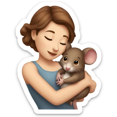 Woman brown hair hugging a little mouse sticker