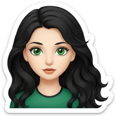 Caucasian girl with long, wavy black hair, green eyes, and pretty makeup. sticker