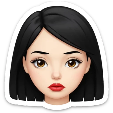 Make her with black hair and full eyelashes and pouty puckered lips  sticker