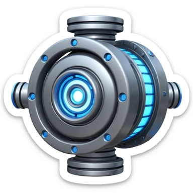 Powerful half-futuristic half-modern gray colored engine emoji, thick industrial metal body, rotating inner parts, glowing energy core.

 sticker