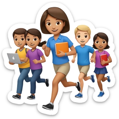 teacher running kids and computer in hand sticker