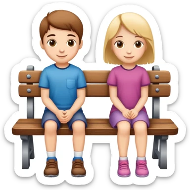 two children sitting together on a bench, happy and friendly sticker