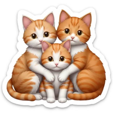 3 kittens cuddling together all different colours, the first one is grey and white, the second is ginger and white and the third is brown tabby and white sticker