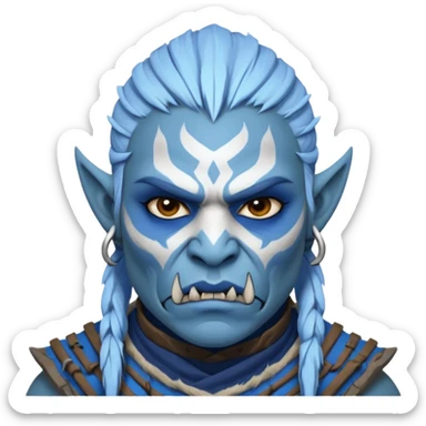 Fantasy orc portrait emoji, white and blue frost war paint on face, harsh winter warrior mood, strong expression, minimal tribal design, clean readable emoji style, male/female variant
 sticker