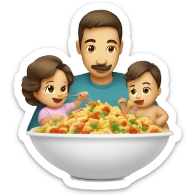 Baby eat his side dish with mom and dad  sticker