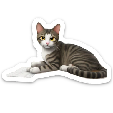 Cat on desk with biology textbook sticker