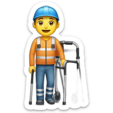 A disabled worker on crutches sticker