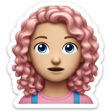 White girl with blue eyes and pink curly hair looking annoyed sticker