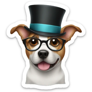 Dog with glasses and shark with a top hat sticker