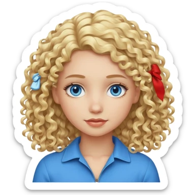 Cool blond curly girl blue eyes. Cooler color blond hair. Longer hair sticker
