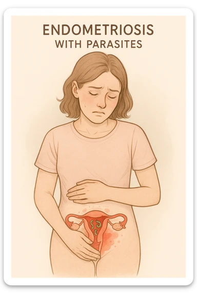 Donna che ha l'endometriosi per via dei parassiti alle parti intime (censura se necessario). in italiano sticker