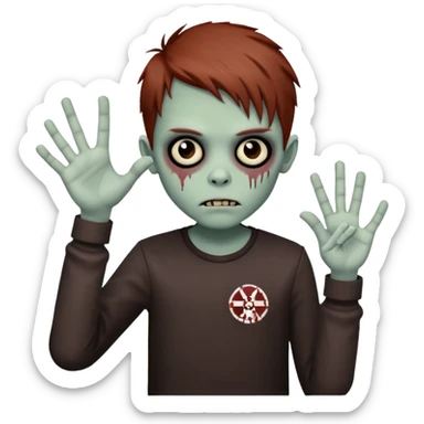 Emo-style zombie boy with reddish-brown hair making the west side sign with his hand  sticker
