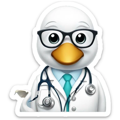 a swan dressed as a clinician with glasses and stethoscope sticker