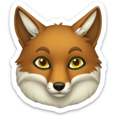 brown fox with yellow eyes and a green dark hood that sadly sticker
