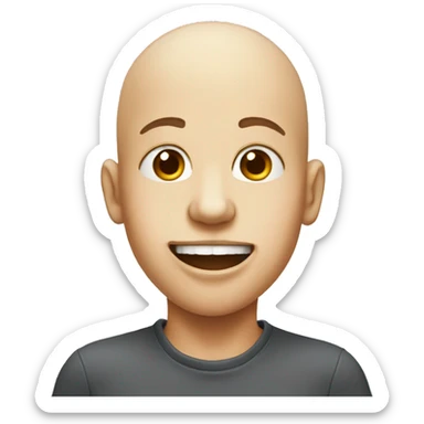 bald boy with open mouth with cake batter on face and chest area  sticker
