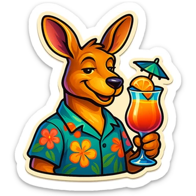 Kangaroo with Hawaii shirt and coctail sticker