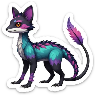 Rare realistic exotic edgy dark gothic gloomy epic pretty beautiful handsome gorgeous aesthetic colorful vibrant Vernid-Trico-species-Fakemon-creature by LiLaiRa, 4 legs, 1 tail, random markings, (full body) sticker