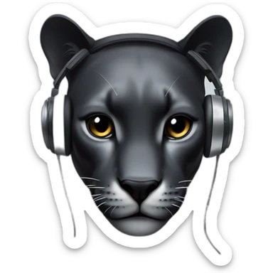 melanistic panther wearing silver futuristic headphones sticker
