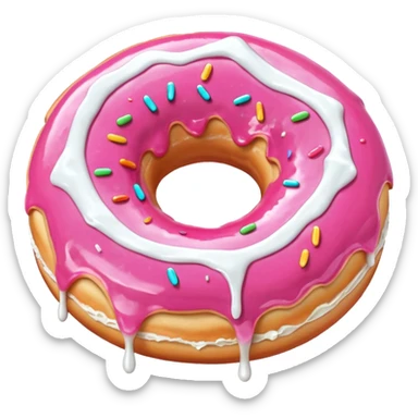 Pink donut with white icing running down and through it sticker