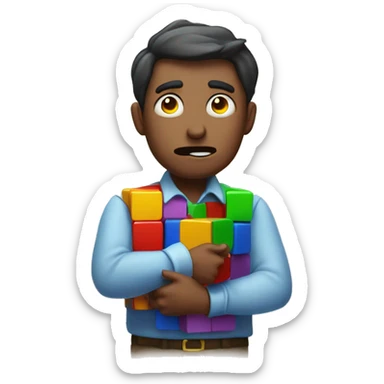 Confused man with a puzzled rubiks cube sticker