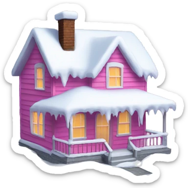 Pink house covered in snow  sticker