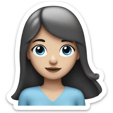 white girl with blue eyes, black hair, bangs, and hearts all around her sticker