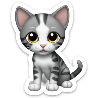 full body grey and black playful baby skinny cat sticker