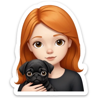 Sleeping beauty ginger girl with black pug puppy sticker