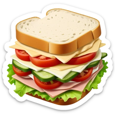 sandwich with turkey, lettuce, pickles, mayonnaise, and tomatoes top-down view sticker