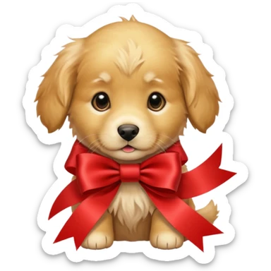 realistic golden retriever puppy with ribbon sticker