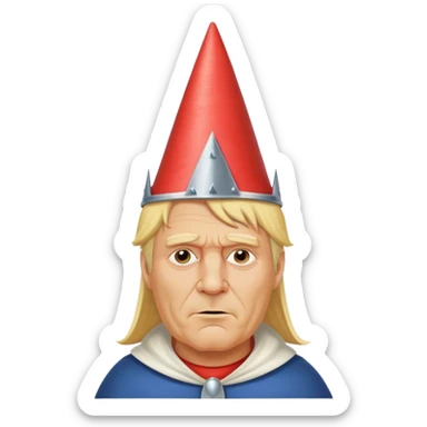 Blond older USA king with dunce cap crown sticker