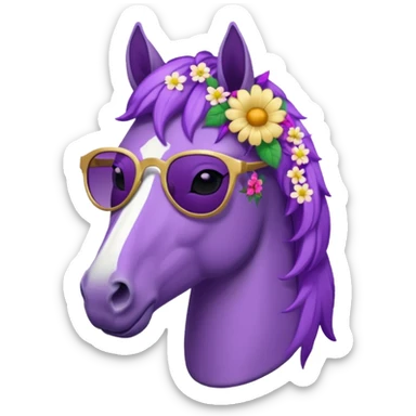 Purple horse wearing sunglasses and flowers on hair
 sticker