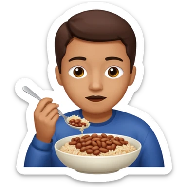 Create a person having lunch. Not a sandwich. Rice, beans and meat. sticker