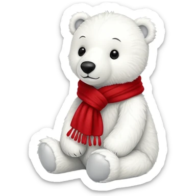 White Jellycat polar bear stuffed plush wearing a red scarf sticker