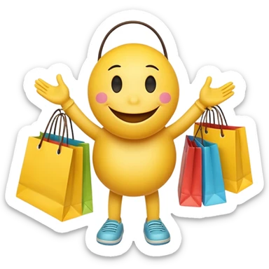 HAPPY SMILEY FACE WITH HANDS AND FEET EMOJI WITH SHOPPING BAGS IN EACH HAND sticker