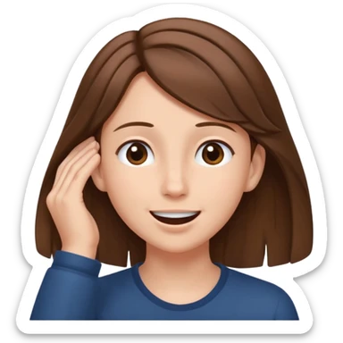 I need an emoji that tucks her hair behind her ear and slightly chuckles and looks up sticker