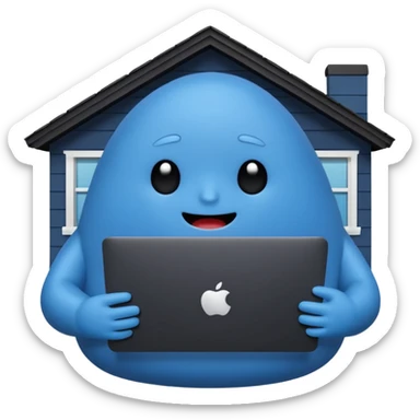 blob holding black macbook infront of home which is used in slack sticker