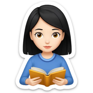Girl black hair reading book sticker
