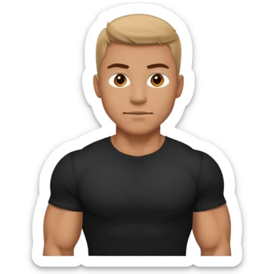 Generate a muscular guy wearing plane black t shirt sticker