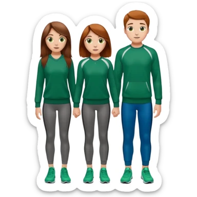 full-length couple, girl with long brown hair and hazel eyes in green sweater, boy with auburn hair in sportswear sticker