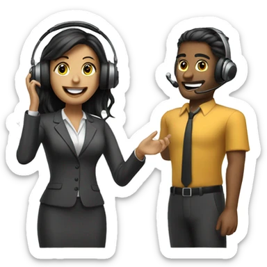 two sales agents wearing a headset with a microphone sticker
