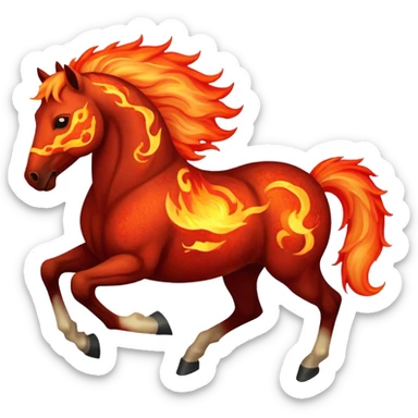Red fast fire horse made of embers, magma, visible lava, burning, with ash particles surrounding it. Horse galloping with a fiery mane and tail. sticker