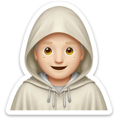 classic apple emoji guy wearing a white hooded cloak with holes to allow his eyes to see through sticker