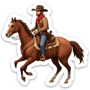 An icon representing an adventure game, inspired by Red Dead Redemption II. The design features a rugged cowboy riding a horse through a vast, open landscape with mountains, deserts, and wild animals. The atmosphere conveys exploration, action, and the thrill of the journey. Transparent background sticker