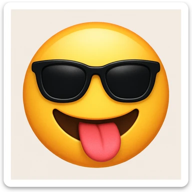 Create a fun and playful emoji mashup by combining the cool sunglasses face and the smiling face with tongue out into one image. Both expressions should be visible and blended seamlessly to form a unique emoji that captures the essence of both original emojis. sticker