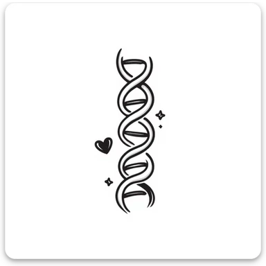 Hand-drawn DNA strand with heart element, representing sexual health testing and care sticker